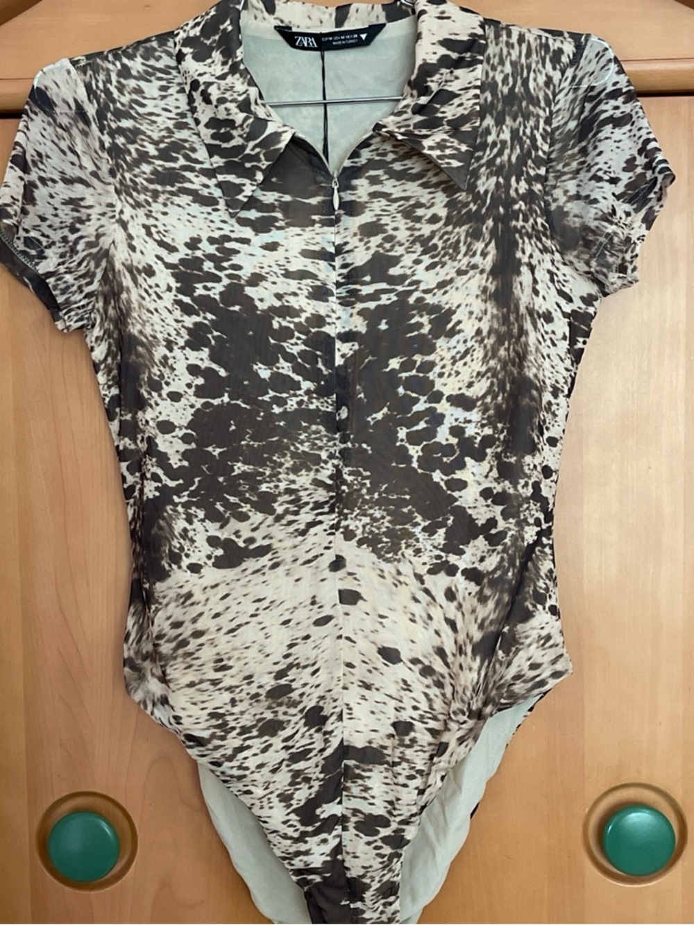 Zara Brown & Cream Animal Print Short Sleeve Bodysuit
